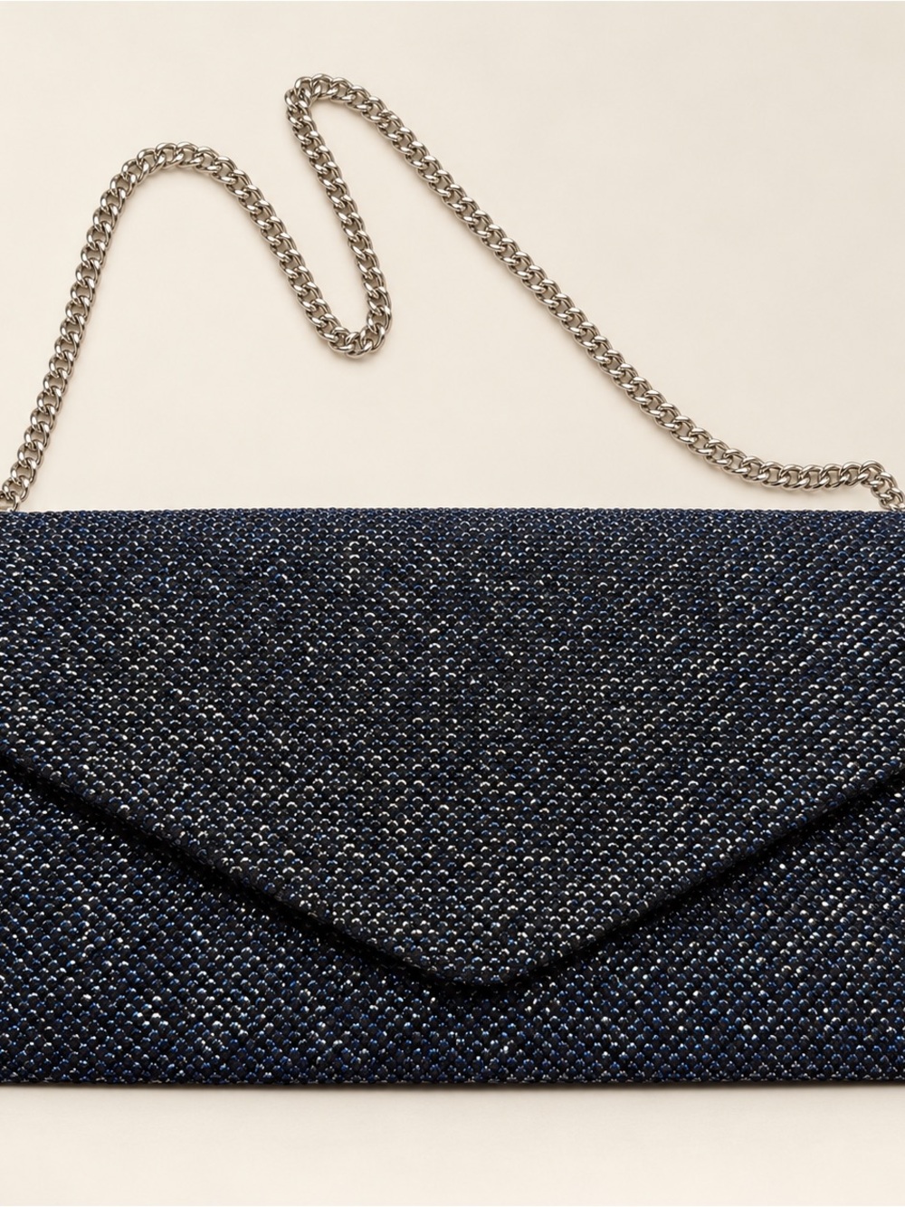 Sparkle Navy Envelope Clutch with Chain Strap